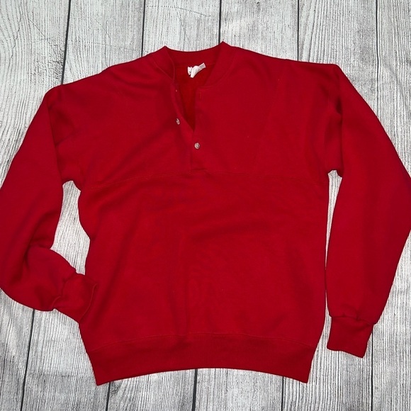 Vintage Bassett-Walker Red 3/4 Button Chest Blank USA Made Sweatshirt - Picture 1 of 10